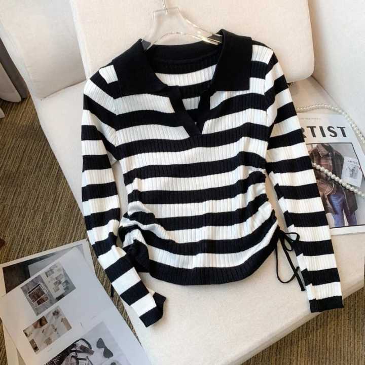 Baju Kerah Wanita Polo V Neck Tali Serut Korean Style