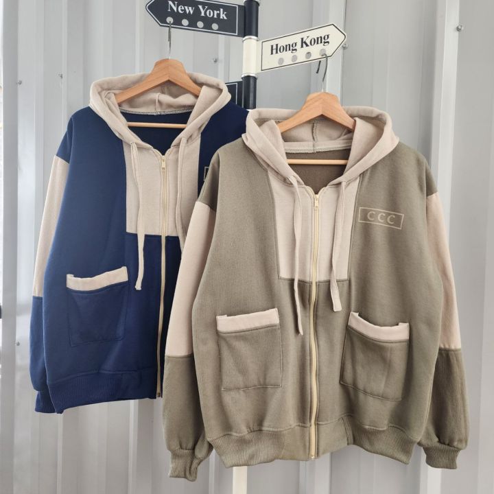 Jaket Couple Pasangan CCC Combine Zipper Sweater Pria & Wanita