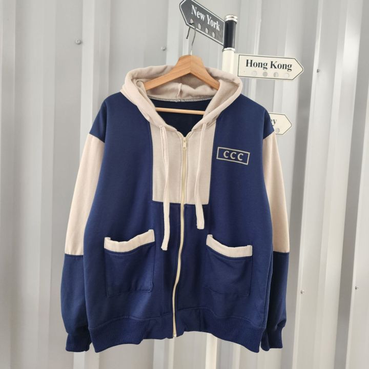 Jaket Couple Pasangan CCC Combine Zipper Sweater Pria & Wanita