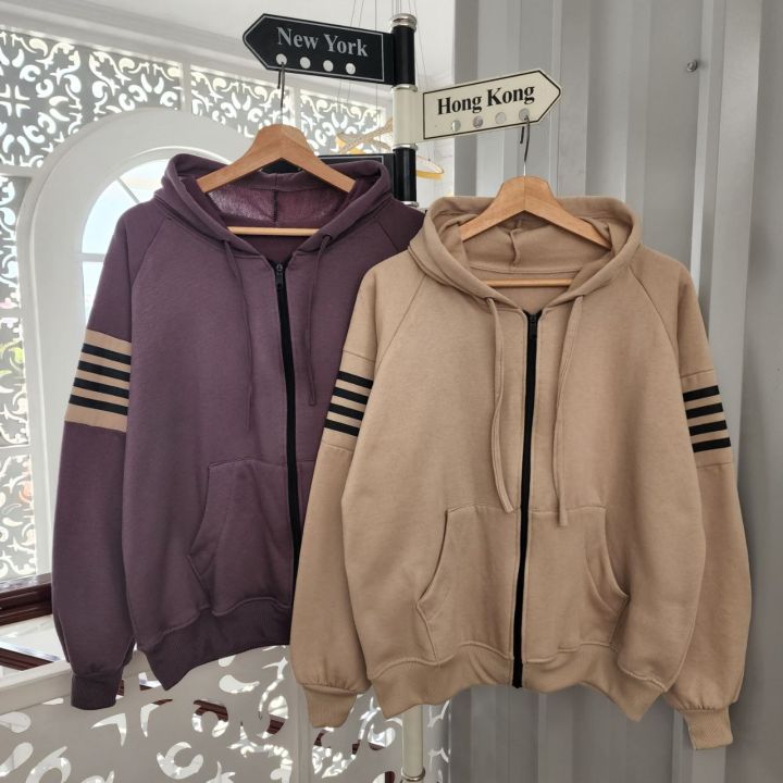 Jaket Couple Pasangan Shoulder List Zipper CrewNeck Kekinian Pria & Wanita