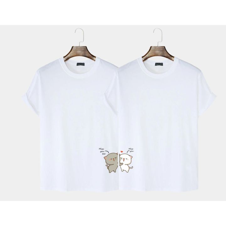 Pakaian Baju Couple Cat Miss You Aesthetic Kaos Pria & Wanita