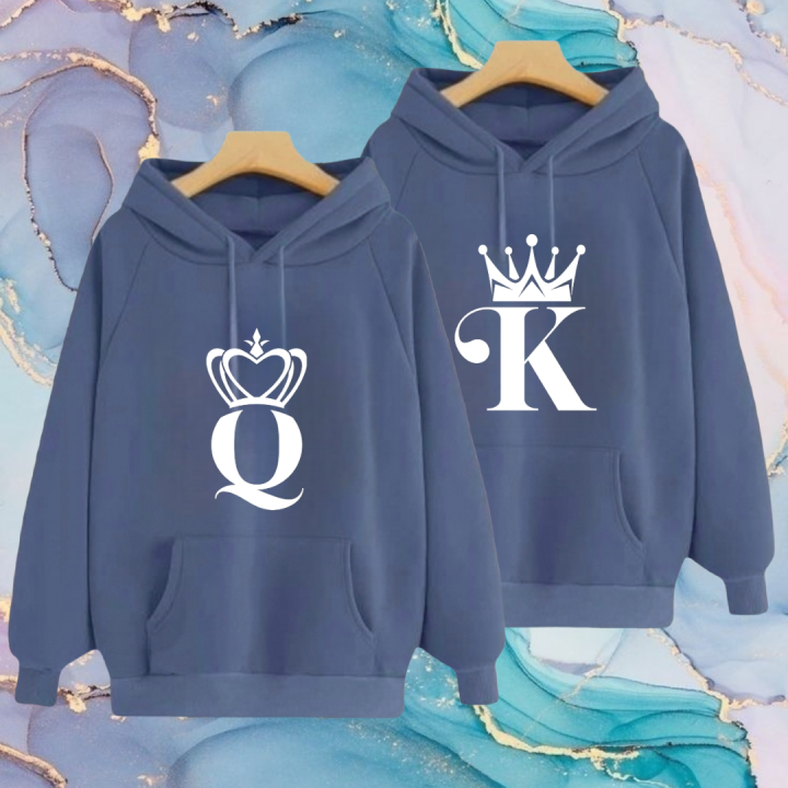 Pakaian Sweater Couple King & Quen Hoodie Pria & Wanita