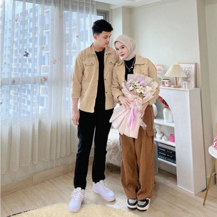 Outfit Couple Kemeja Kanvas Korean Style Pria & Wanita