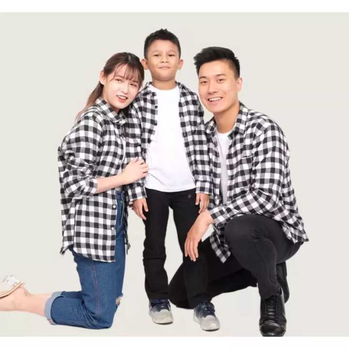 Kemeja Couple Keluarga Flanel Lengan Panjang