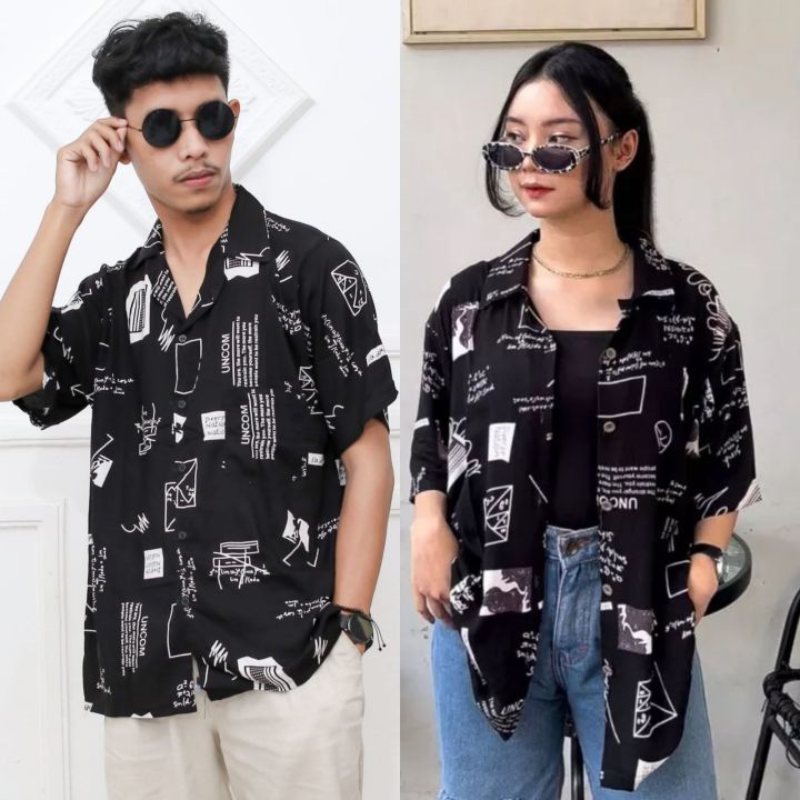 Pakaian Kemeja Couple Pasangan Bahan RAYON Lengan Pendek